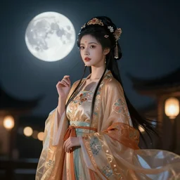 moon a beautiful girl in hanfu mid - autumn festival night hyperdetailed digital illustration dramatic cinematic lighting by wlop and artgerm and greg rutkowski and alphonse mucha