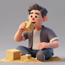 a man eating a cube of sand, 3 d render, octane, ray tracing, ultra detailed photorealistic, 8 k, high resolution