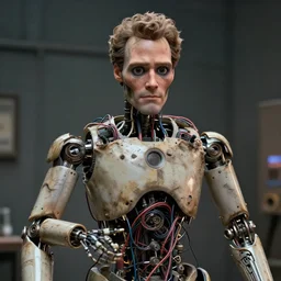 animatronic Seth Rogen, exposed wires, photo, Stan Winston studios, detailed, 4k