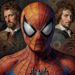 spiderman with colourful intricate, by edgar maxence and caravaggio and michael whelan and delacroix style, artistic, intricate drawing, light brazen, realistic fantasy, extremely detailed and beautiful aesthetic face, 8 k resolution, dramatic lighting