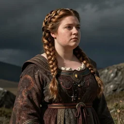 female dwarven noblewoman, chubby short stature, braided intricate hair, by johan grenier