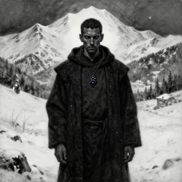 berry priest of the snowy mountains. oil painting by award - winning indie comic book artist, chiaroscuro, intricate details, bokeh, backlighting, field of depth, safe for work