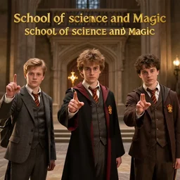 sharp, highly detailed, high quality frame from a 2 0 1 9 sci fi color movie, set in 1 8 6 0 in an alternate universe, mid distant shot of three students practicing magic, at the'school of science and magic ', 1 8 6 0 s era clothing, good lighting, in focus, open eyes, live action, award winning lighting, award winning photography