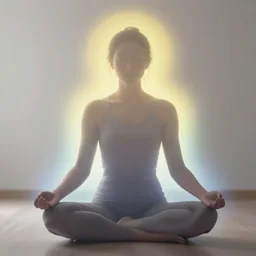 realistic documentary photo of a human aura fields meditation, glowing silhouette, front view 1 9 9 0, life magazine reportage photo, metropolitan museum photo