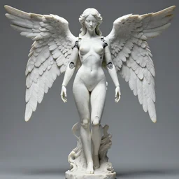 a statue made of white marble with bloody veins, of an beautiful gorgeous futuristic cybernetic angel girl, prostheses, transhumanism, full body shot, perfect symmetrical body, perfect symmetrical face, no eyes, hyper realistic, hyper detailed, fujicolor superia 1 6 0 0 photo, by johannen voss, by peter kemp, by monia merlo, by michelangelo octane render, blender, 8 k