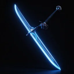 a hyperrealistic render of a neon blade, futuristic, dramatic blue lighting, black background, concept art, greg rutkowski