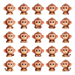high quality illustrated 3d cartoon monkey emotes chat stickers sheet