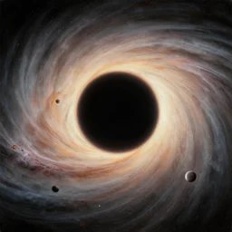 cinematic view of a black hole with accretion disks, tim hildebrandt, wayne barlowe, syd mead, john harris, bruce pennington, donato giancola, larry elmore, oil on canvas, artstation, pixiv, cinematic composition, dramatic, beautiful lighting, sharp, details, hd, hdr, 4 k