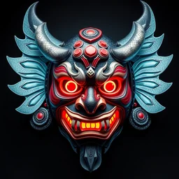 oni hannaya mask by artgerm and beeple with shin hanga and kawanabe kyosa