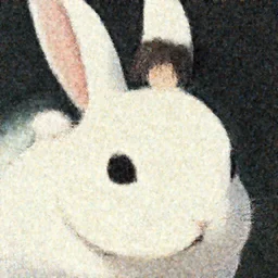 a girl with short hair and black eyes riding a giant white rabbit. finely detailed face. digital art. in the style of miyazaki. 4 k. trending on artstation.