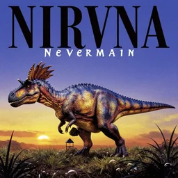 Nirvana Nevermind album cover with a spinosaurus