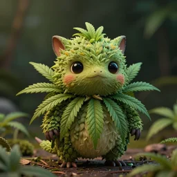 a little cute strange cannabis animal illustrated by miyazaki by karol bak, james jean, tom bagshaw, rococo, sharp focus, trending on artstation, cinematic lighting, hyper realism, octane render, 8 k, hyper detailed, vivid, ultra detailed, highly detailed, zbrush