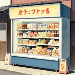a mini mart, japanese ukiyo - e style illustration by lauren ly