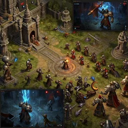 hyperrealistic, a screenshot from red alert 2 mixed with a screenshot from diablo 2, concept art, isometric structures, unreal engine, units, creatures, extremely detailed, trending on artstation, sharp focus, 4 k