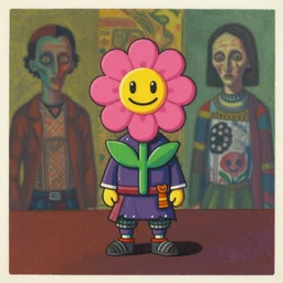 flowerpunk scally samurai, risograph grainy painting, blurred, gouache on canvas, vibrant colors, grotesque, wrapped thermal background, by francis bacon, beksinski painting,, midshot wide portrait