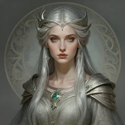 A full portrait of a beautiful post apocalyptic celtic blind soothsayer, intricate, elegant, highly detailed, digital painting, artstation, concept art, smooth, sharp focus, illustration, art by Krenz Cushart and Artem Demura and alphonse mucha