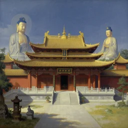 space, temple, buddhism, taoism, painting by greg rutkowski, j. c. leyendecker, artgerm