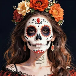 Illustration of a sugar skull day of the dead girl, art by hasui kawase