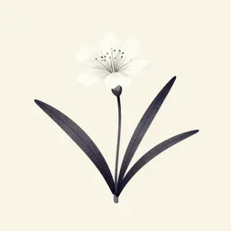 simple botanical illustration of a white thin flower and dark long leaves
