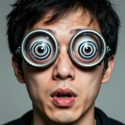 man with exaggerated large spiral eyes and drooling mouth under media mind control trending on artstation, mixed media, 8 k ultra