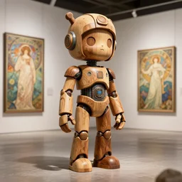 octane render, ultra photorealistic, hyper detailed, unreal engine, a very very cute wooden mystical statue robot of the roman natural cyberpunk in a contemporary art gallery in neo tokyo artwork by alphonse mucha greg rutkowski