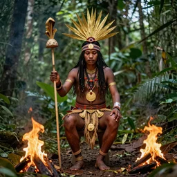 witch doctor ayahuasca spirit journey jungle, documentary, bright gold, green, fire