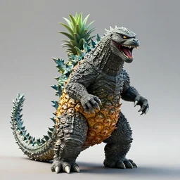 horrific realistic godzilla like monster pineapple with fangs and a snake tongue, by jack kirby very big, vibrant colors, red glowing eyes, concept art, detailed, high contrast, rim light, back lit, sharp focus, illustration, powerful, attacking a city unreal render
