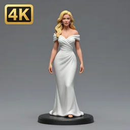 80mm resin detailed miniature of a beautiful mature lady, clothed in white dress, olive skin, long blond hair, beautiful bone structure, symmetrical facial features, Product Introduction Photos, 4K, Full body