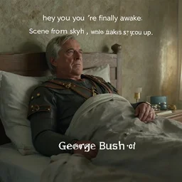 “ hey you, you ’ re finally awake scene from skyrim, except it ’ s george bush who wakes you up. ”