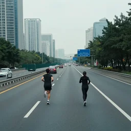 run down freeway with city in back, realistic, sceneic, photography, realism, 8k