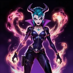 toxic terri, a punk supervillainess with mutagenic powers, glowing energy effects, full color digital illustration in the style of don bluth, jamie hewlett, artgerm, artstation trending, 5 k