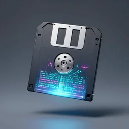 floppy disk with occult data, glowing, floating in midair 4k photo