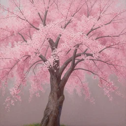 a painting of a tree with pink flowers, a detailed matte painting by shin yun - bok, cgsociety, photorealism, matte painting, detailed painting, matte drawing