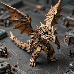 kobold winged dragonshield overseer, art by richard bassford and melvyn grant and den beauvais, trending on artstation, dark atmospheric lighting aerial view realism, tilt - shift, closeup, industrialpunk papier - colle