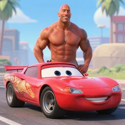dwayne the rock johnson in cars ( 2 0 0 6 ), movie still, 3 d render, high quality, pixar