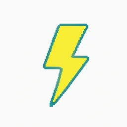 electric lightning bolt icon, minimalist, yellow and cyan color palette, pixel art