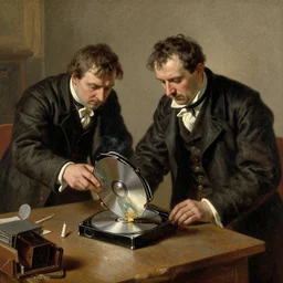 luddites smashing hard drive, 1 9 th century painting