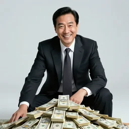 the greedy ceo sits on a pile of money, film still from the movie directed by denis villeneuve and david cronenberg with art direction by and h. r. giger
