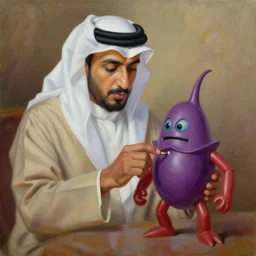 oil painting of suaddam hussein playing with bionicles, realistic, hyperdetailed