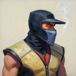 greg manchess portrait painting of smoke from mortal kombat as overwatch character, medium shot, asymmetrical, profile picture, organic painting, sunny day, matte painting, bold shapes, hard edges, street art, trending on artstation, by huang guangjian and gil elvgren and sachin teng