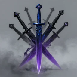 demon black blue purple, daggers, fog, trending on artstation