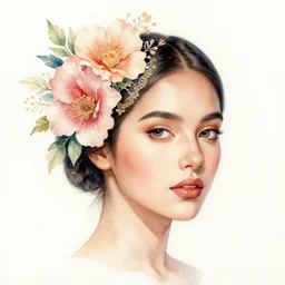 a beautiful watercolor of a latina woman with a hole in her head, flowers, intricate, elegant, highly detailed, digital painting, artstation, concept art, smooth, sharp focus, dynamic lighting, ultrarealistic, cinematic, octane render, 8 k
