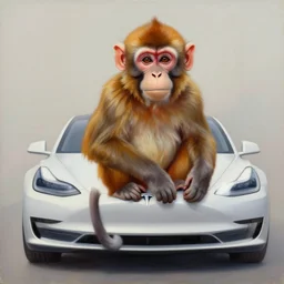 a beautiful oil painting of a monkey in a tesla , 8k , award winning , made in 1800's , old , painted by vincent van gogh
