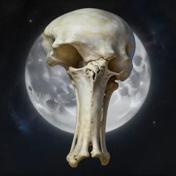ultra realistic portrait of thighbone!! moon and galaxy in background!, intricate, elegant, highly detailed, digital painting, artstation, concept art, smooth, sharp focus, illustration, art by artgerm, 8 k