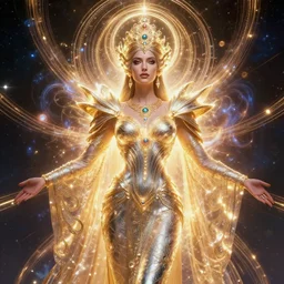 portrait of the powerful empress of the solar system in the style of luis royo and in the style of gerald brom. glowing, ornate and intricate, stunning, dynamic lighting, intricate and detailed.