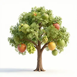 a surreal photograph of a tree with multiple kinds of hybrid fruits and vegetables growing from it, ultimate chimera tree, CGSociety