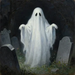anton otto painting of a strange ghost in a graveyard