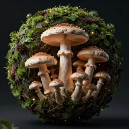 very close macro photo of mushroom growing in a spheroid forest, 3d render, nightlight Study, by Jan Davidsz de Heem, 8k, extreme detail, sharp focus, cinema 4d render