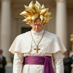 photorealistic 1 9 8 0 s cinematic image of the pope going super saiyan level 3