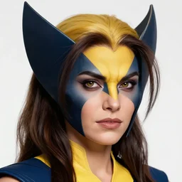 female wolverine, detailed perfect face, exquisite details, marvel comics, x - men, mid view, design on a white background, by studio muti, greg rutkowski makoto shinkai takashi takeuchi studio ghibli